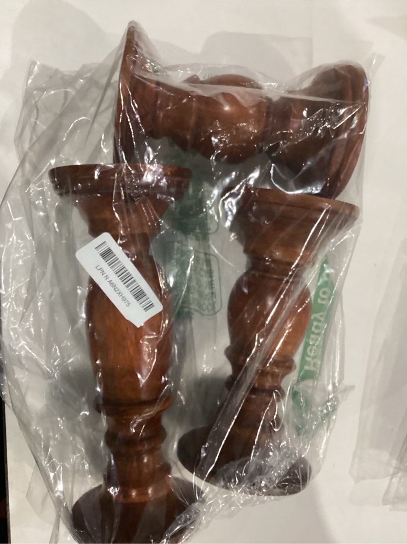 Condition photo showing As Is for EDHAS Natural Round Turned Candle Holders for Pillar Candles Set of 3 Vintage Style Mango Wood Candle Holder for Centerpiece for Dining, Living Room