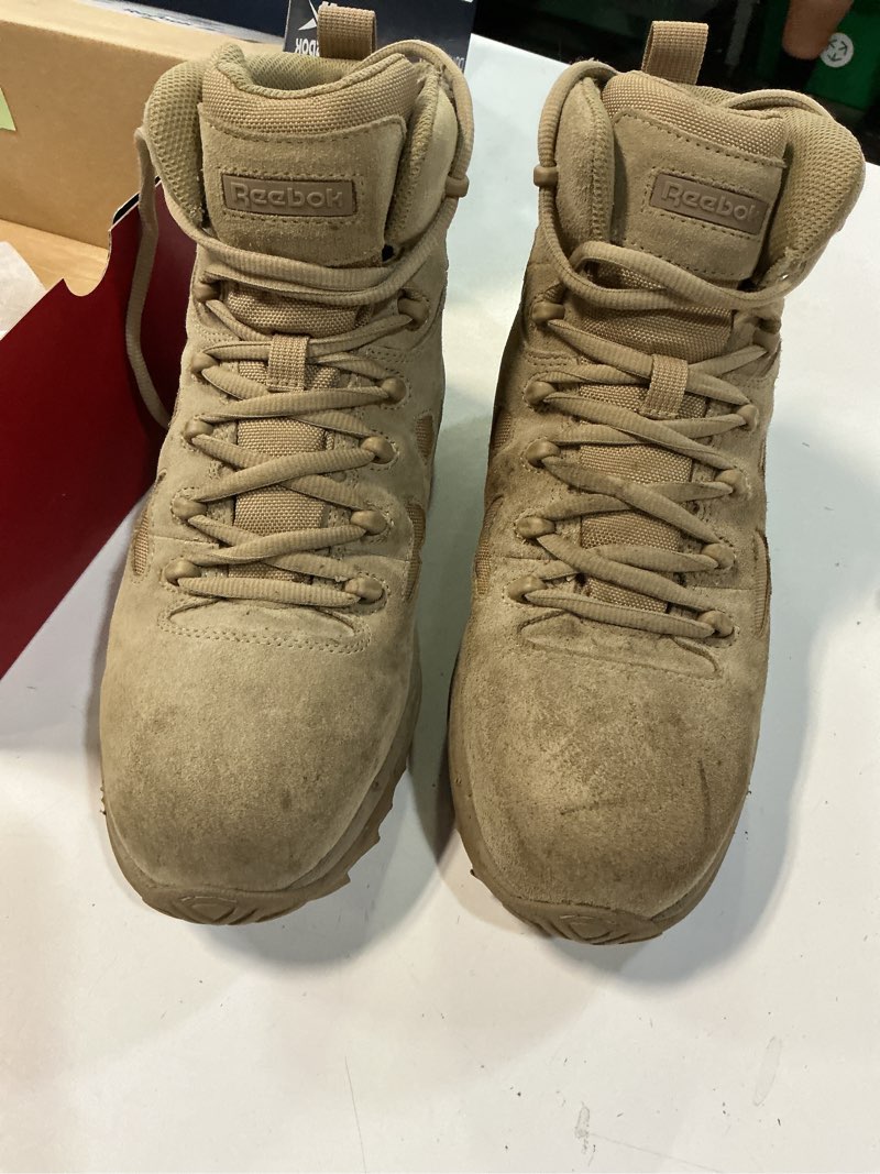 Condition photo showing As Is for reebok men's rb8694 rapid response rb composite toe 6" tactical stealth boot sidezipper desert tan military & tactical boots tan 10