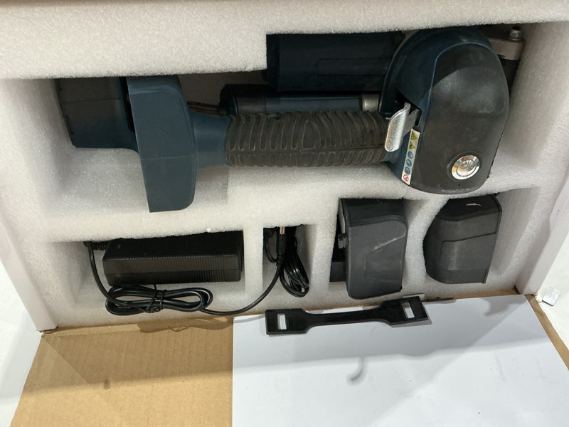 Condition photo showing As Is for hand-held electric strapping machine 2 × 4000mah batteries, 1/2-3/4in pp/pet strapping compatible hot melting, automatic tensioning tool for quick packaging of boxes & pallets(nyj-d9) d9(1/2-3/4")