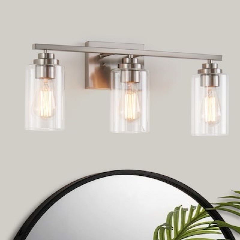 KAWOTI Nolan 22-in 3 -Light Brushed Nickel Transitional Vanity light