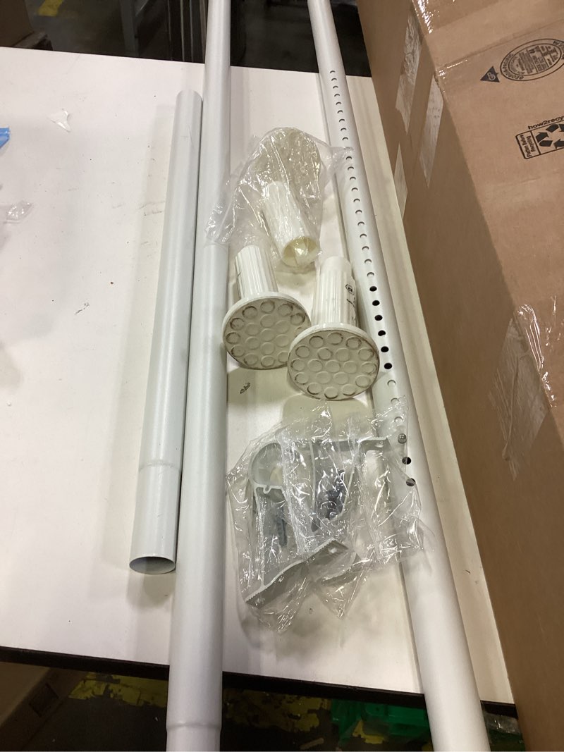 Condition photo showing As Is for White Tension Curtain Rod 51-126 Inch, Long Curtain Rod No Drilling for Window or Bathroom Patio, Outdoor Tension Rod for Patio, Easy to Install, Never Rust, Rod Diameter 1.26 Inches-White White 51''-126''