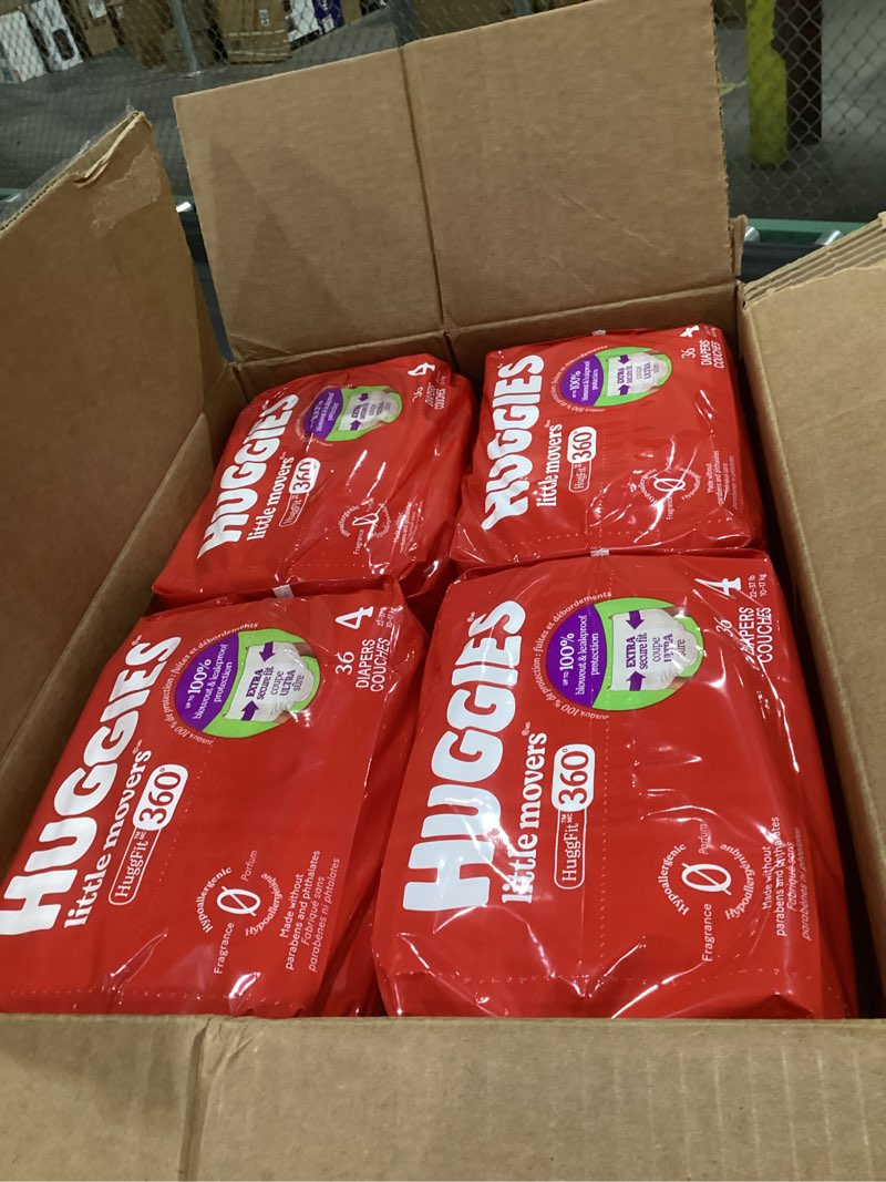 Condition photo showing As Is for Huggies Little Movers HuggFit 360 Pull On Diapers -Size 4 - 144ct