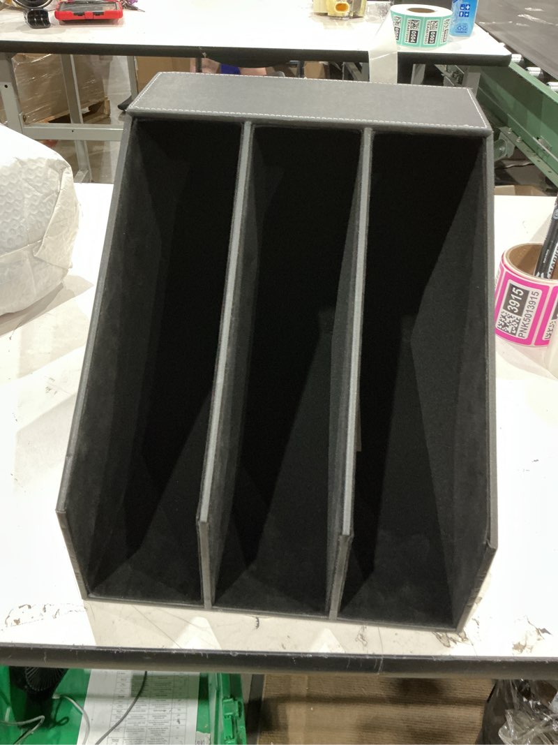 Condition photo showing Good Condition for kingfom desktop wooden leatherette magazine file holder-organizer-3 compartment stand rack-papers storage box (black) 3 compartiments black