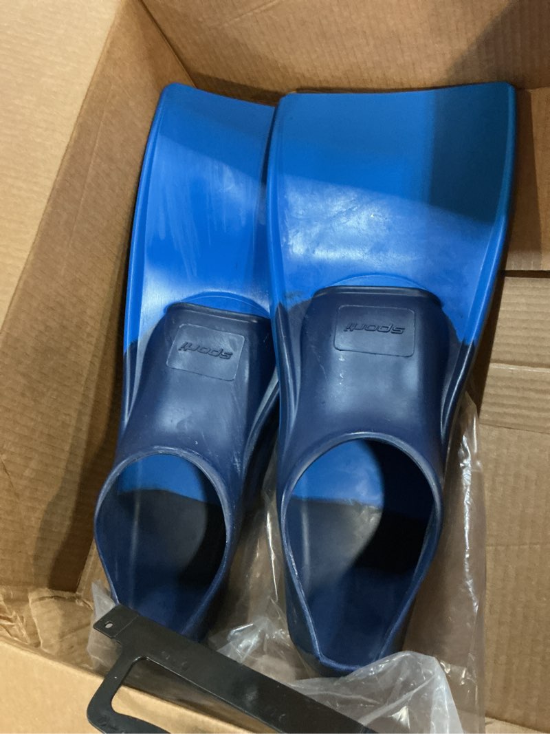 Condition photo showing As Is for sporti adult-kids swim fins for pool lap swimming - long floating fins for swimming & snorkeling - swim flippers for training m 8-9 / w 9-10 blue-navy