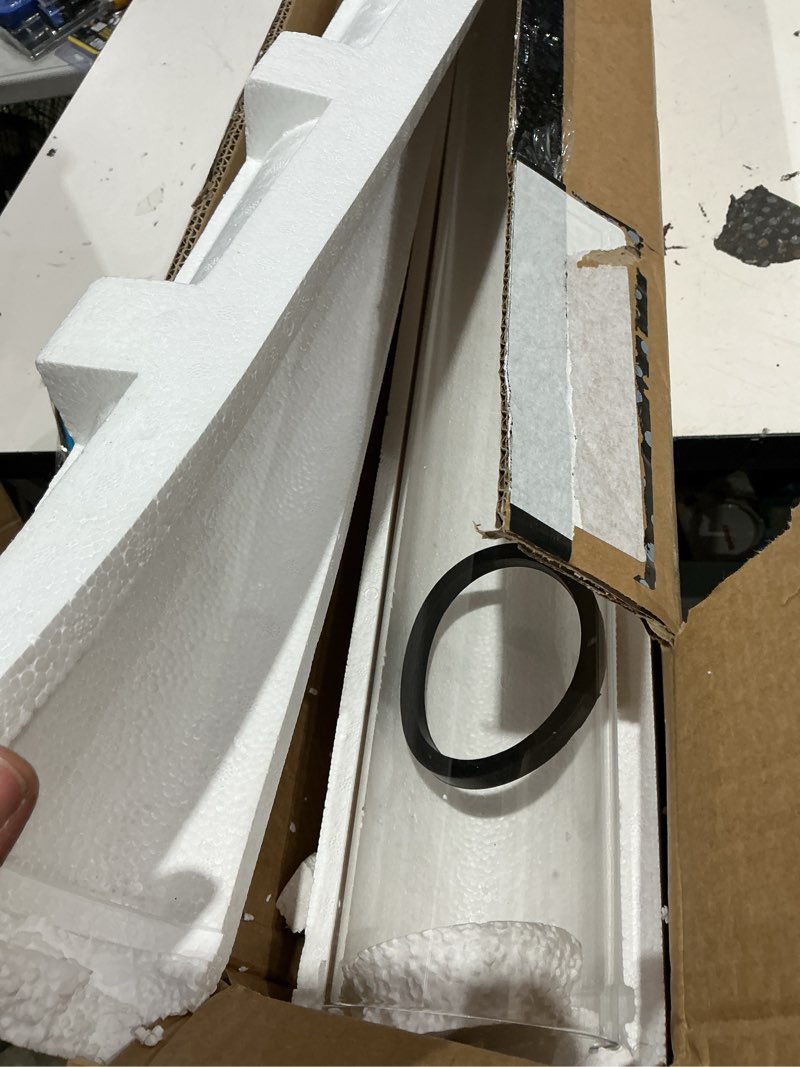 Condition photo showing Good Condition for patio heater glass tube replacement with rubber ring, 49.5? tall 4? diameter, quartz glass tube fit four-sided pyramid flame outdoor heaters compatible with hiland, fire sense