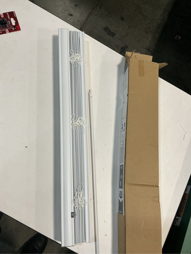Condition photo showing Good Condition for project source premium 2-in 2-in slat width 31-in x 64-in cordless white vinyl room darkening full-view standard horizontal blinds