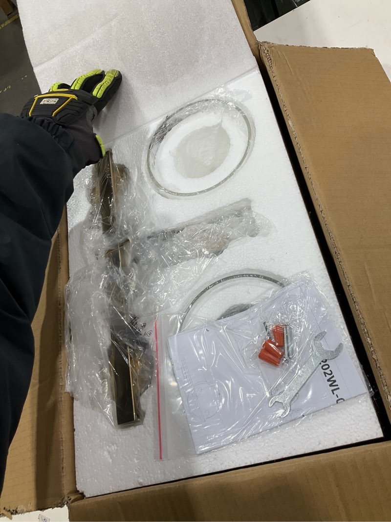 Condition photo showing Good Condition for WOSHITU Bathroom Vanity Light Fixtures: 14.2 Inch Modern Gold Bathroom Light Fixtures Over Mirror with Clear Glass Shade, Brushed Gold 2 Light Wall Mount Sconces Above Mirror Brushed Gold 2-light