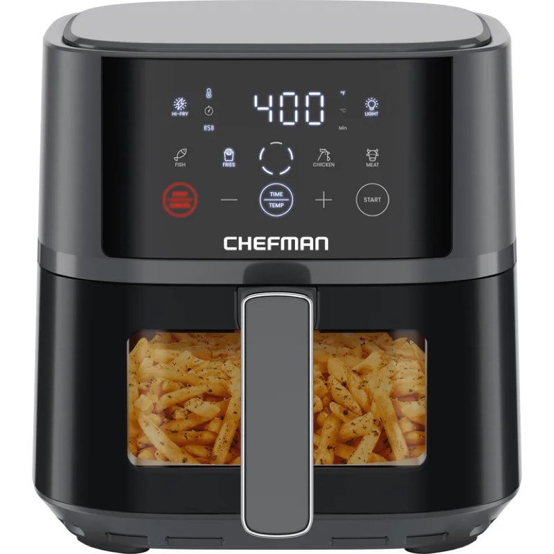 chefman turbofry® touch 4-qt easy-view air fryer w/ 4 cooking presets and 450°f hi-fry button - gray