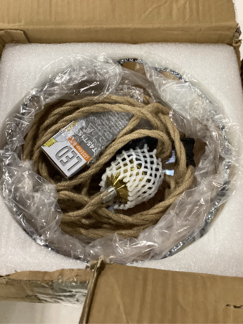 Condition photo showing As Is for plug in pendant light hanging lights with in cord mid century modern gold hanging lamp flower glass amber vintage dimmable chandelier ceiling fixture for living room,kitchen,boho pendant light-11