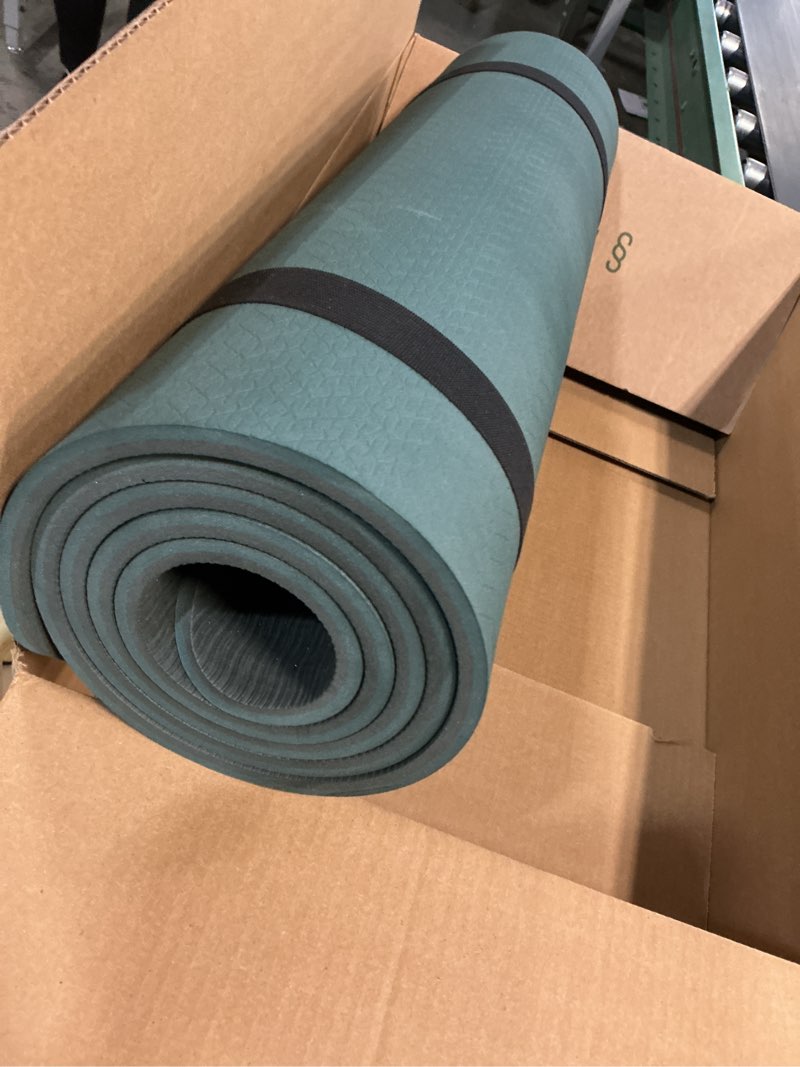 Condition photo showing As Is for Yoga Mat Non Slip Anti-tear,extra thick-2/5 inch?10MM?High Resiliency Professional POE Yoga Mats for Women Men Kids,72"x24"inch,Workout, Yoga, Pilates and Floor Exercise, with Carrier Strap 72"x24"x10mm Deep green+Gray.