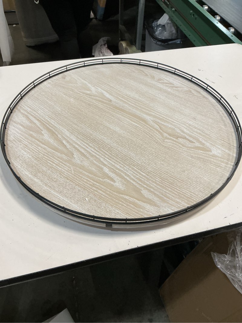 Condition photo showing New/Like New for 24\" lazy susan wood turntable organizer for cabinet, farmhouse round wooden large lazy susan organization and storage for dining table, pantry, kitchen, countertop, cupboard, home decor (color may vary)