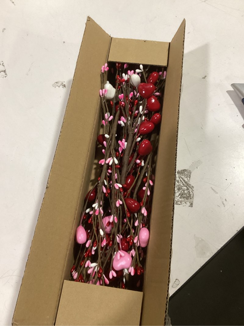 Condition photo showing item condition for Yunfan 6Pcs Valentines Day Decorations Valentines Decor Red Pink White Heart Shaped Berry Picks Arti