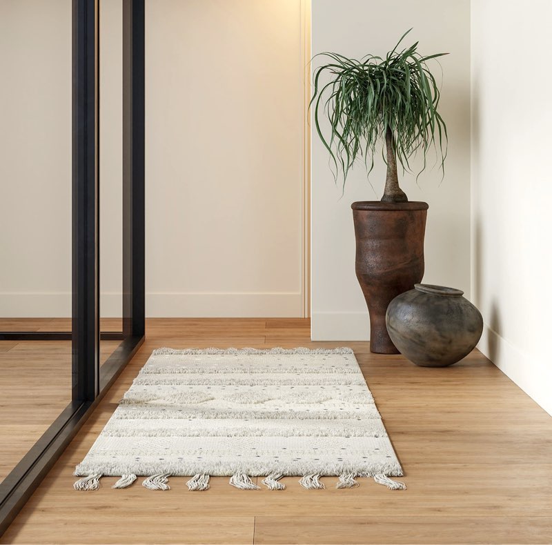 Rugs USA Chandy Textured Wool Area Rug, 2'6" x 10', Cream