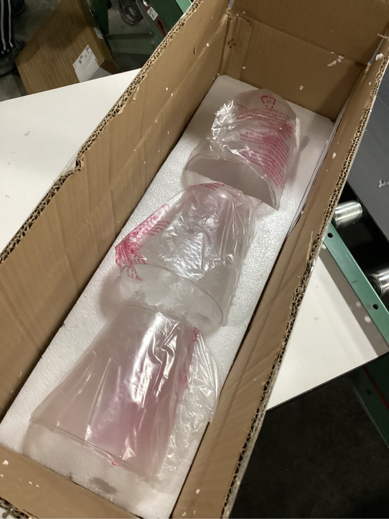 Condition photo showing New/Like New for Kira Home Asher 23" 3-Light Farmhouse Vanity/Bathroom Light + Funnel Glass Shades, Smoked Birch Finish Black 23"