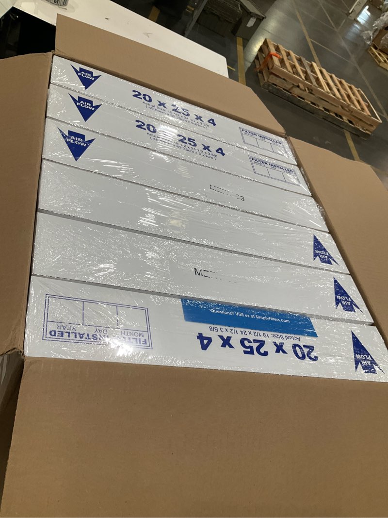 Condition photo showing Good Condition for simply 20x25x4 air filter, merv 8, 6 pack, furnace air filter for hvac (actual size:19.5"x24.5"x3.63") dust, pet, & allergy control