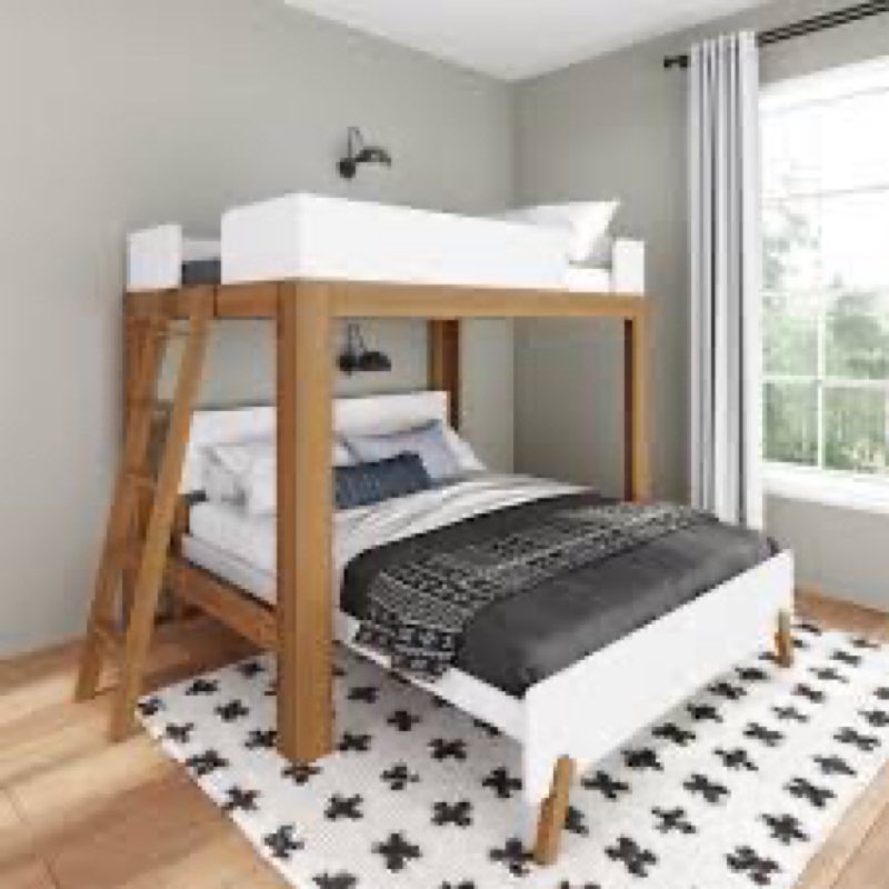 (Incomplete) Ambur Full L-Shaped Bunk Bed, Pecan And White Size: Full Over Twin