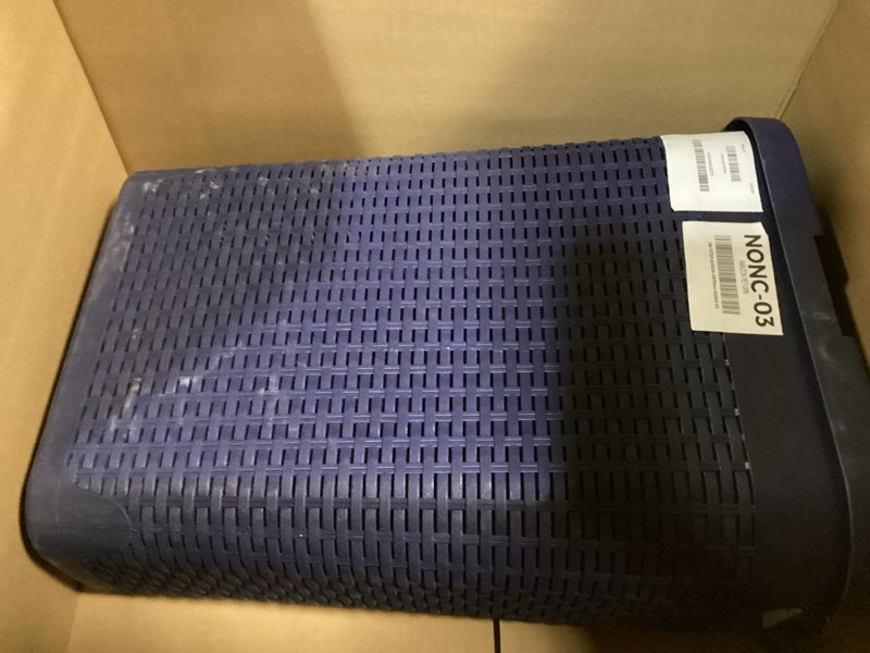Condition photo showing As Is for Mind Reader Slim Laundry Hamper with Lid, 40L Clothes Basket, Premium Wicker Design, Plastic, Navy Navy Single