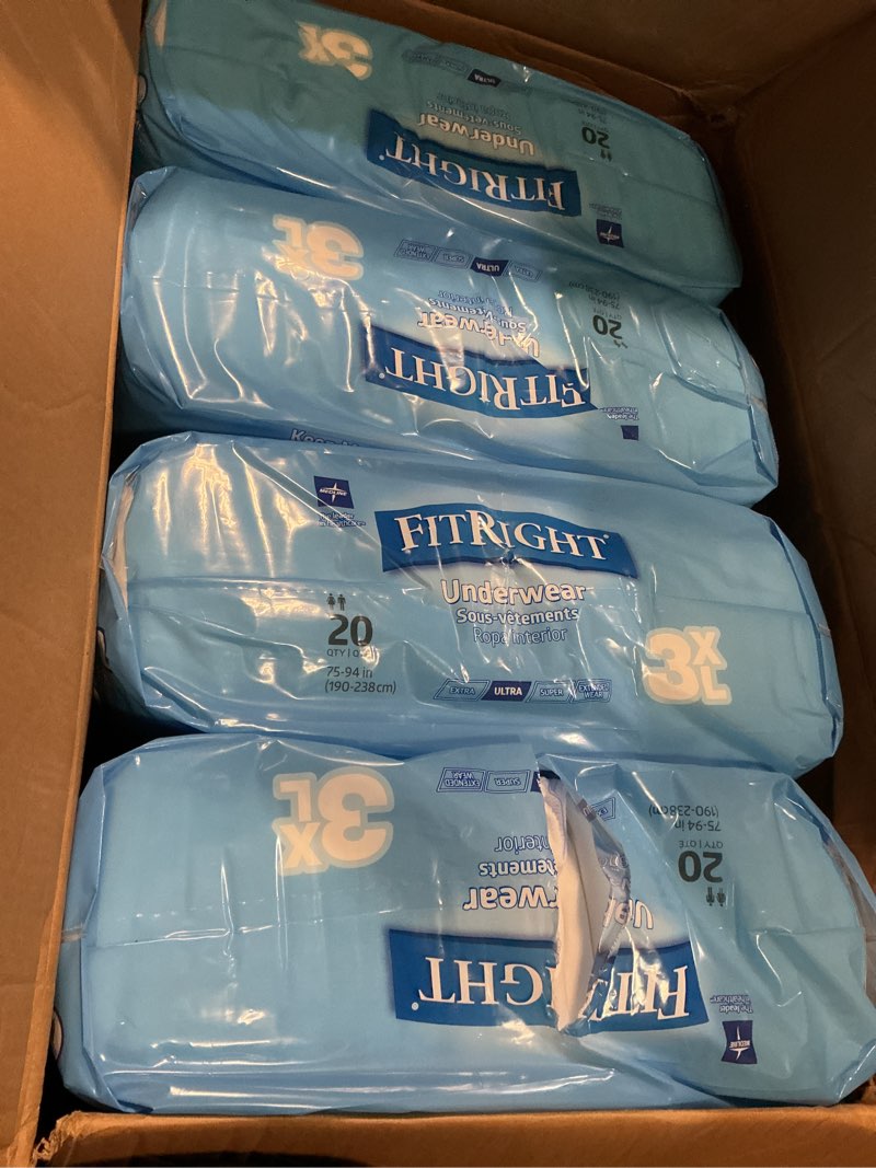 Condition photo showing Good Condition for medline fitright adult incontinence underwear, heavy absorbency, 3x-large, 75"-94" waist (20 count, 4 pack) 3x large (80 count)