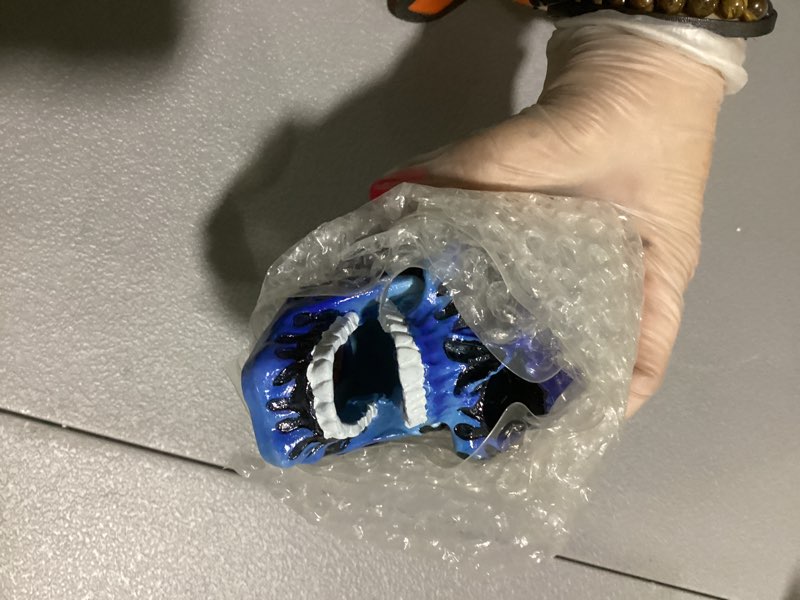 Condition photo showing New/Like New for Penn-Plax Flaming Skull Aquarium Ornament Blue 3.5 in Medium - PDS-030172082146