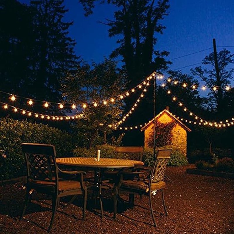 ( Similar). Brightown Outdoor String Lights, 25 G40 Bulbs Shatterproof Patio Lights, IP65 Waterproof Dimmable Hanging Connectable Globe LED Outdoor Lights for Backyard, Bistro, Porch, Deck, Balcony