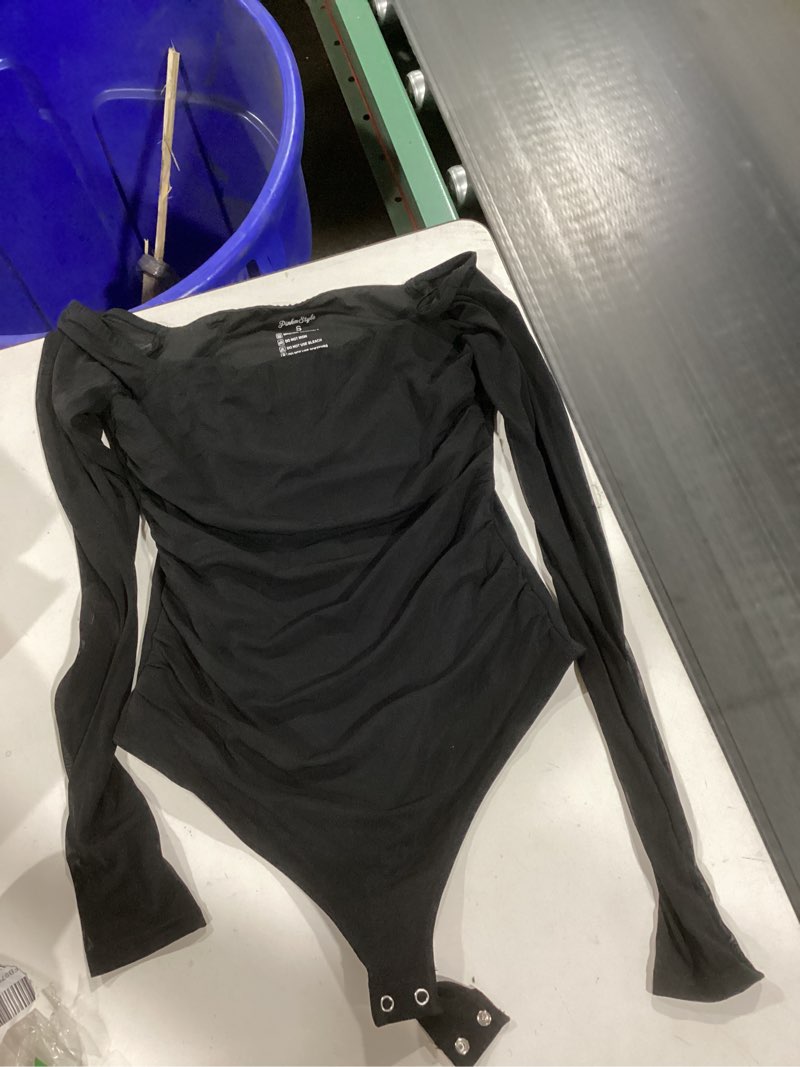 Condition photo showing As Is for SIZE SMALL COLR BLACK NANJI Long Sleeve Bodysuit for Women - Slim Fit Crew Neck Thong Body Suit, Stretch Double Lined Snap Tops, Casual Going Out Small Pink