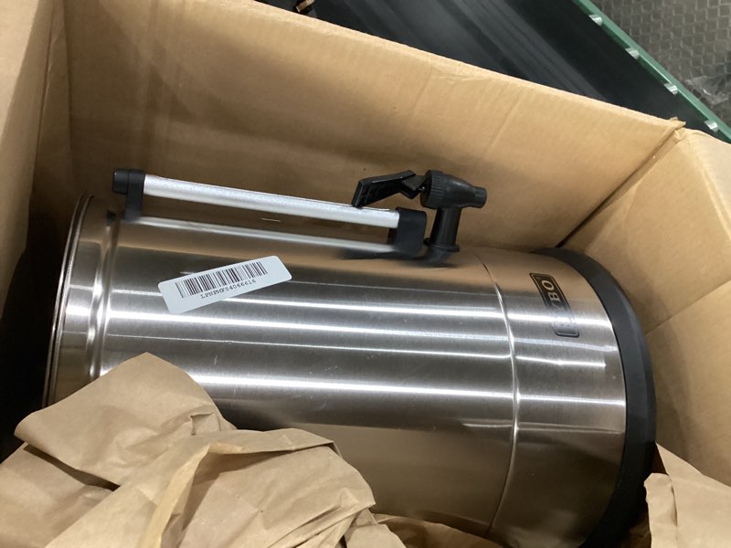 Condition photo showing As Is for sybo sr-cp-100b commercial grade stainless steel percolate coffee maker hot water urn for catering, 100-cup 16 l, metallic 16l metallic, not tested, incomplete