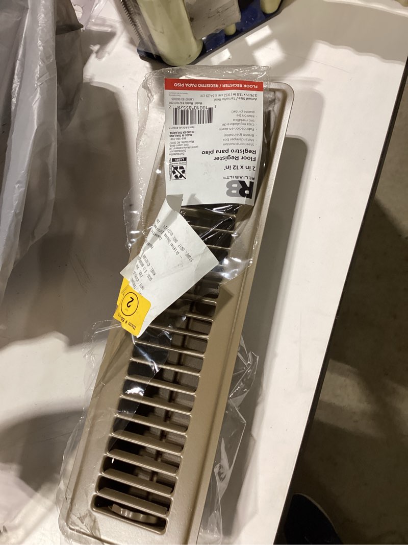 Condition photo showing As Is for reliabilt 2-in x 12-in steel brown floor register