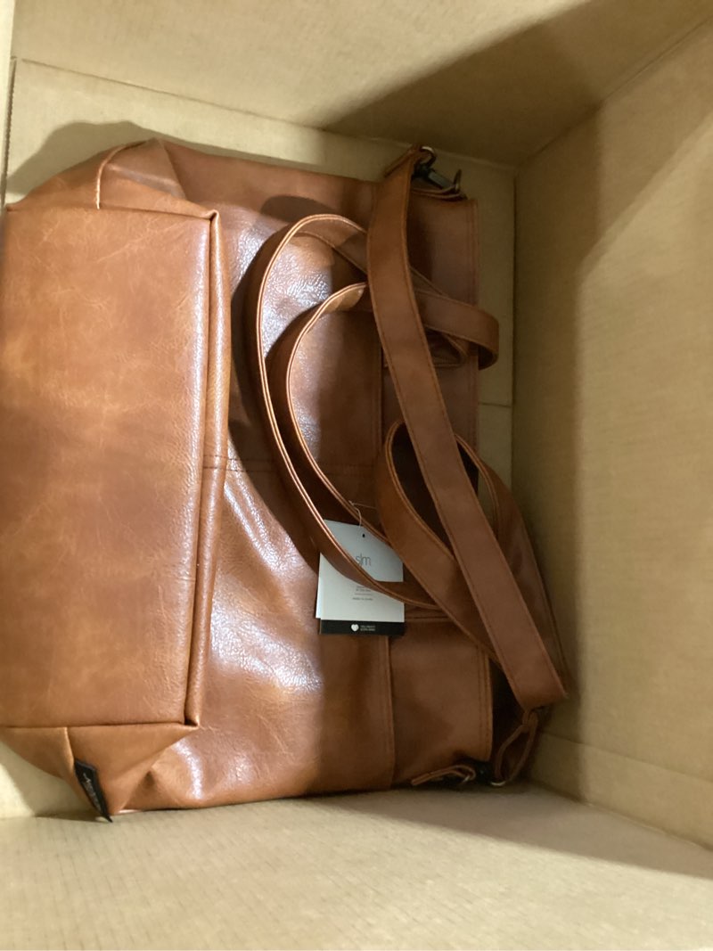 Condition photo showing Good Condition for simple modern vegan leather tote bag for women medium brown