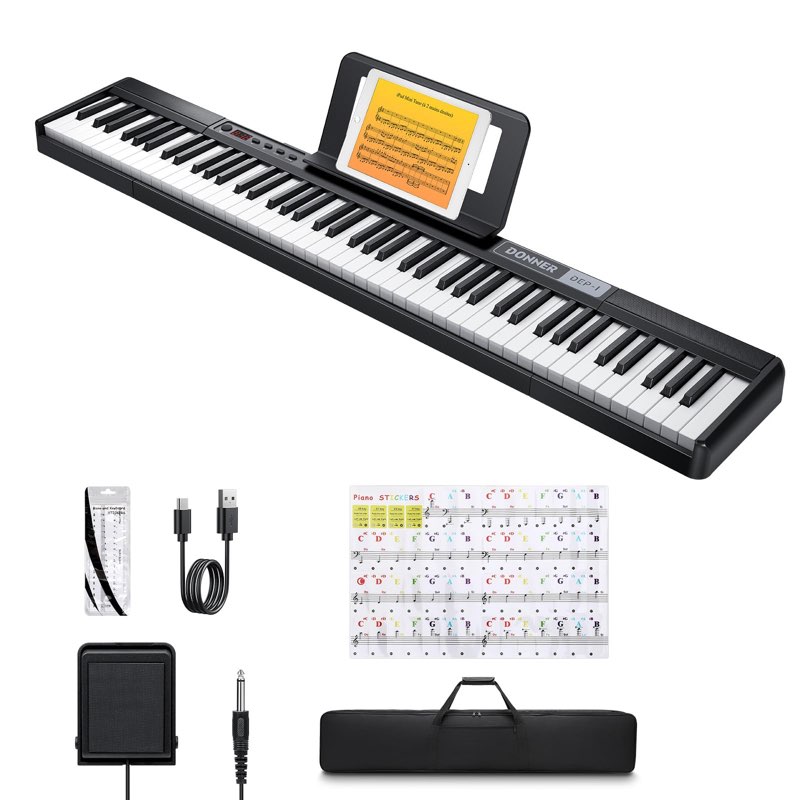 donner piano keyboard 88 keys, beginner digital piano velocity-sensitive keys, portable electric pia