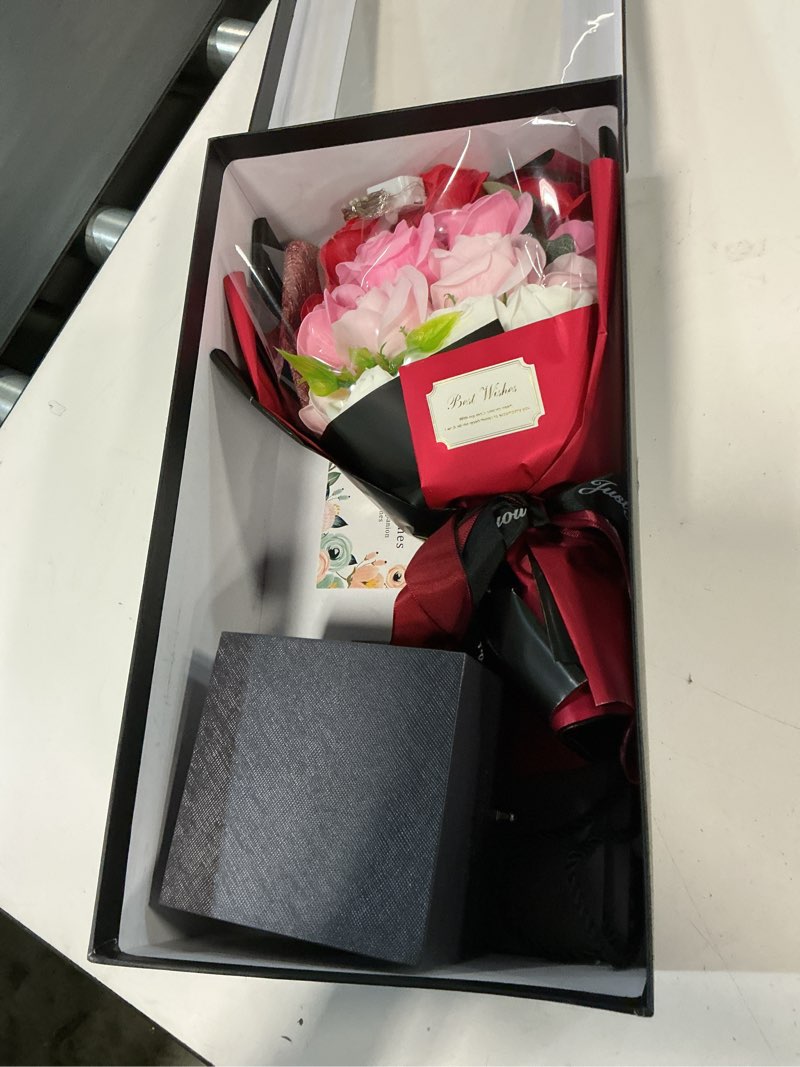 Condition photo showing Good Condition for eightown roses bouquet artificial flower - preserved red rose flowers with love necklace for her - unique gifts valentine's day, mother's day, thanksgiving, birthday, anniversary pink and red