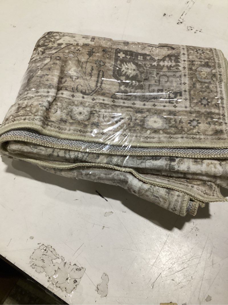 Condition photo showing Good Condition for soalmost 5x7 area rugs beige low pile similar  to  indoor washable trendy faded style rugs for bedroom living room dining room foldable non-slip thin print home office mat beige 5' x 7' (rectangular)