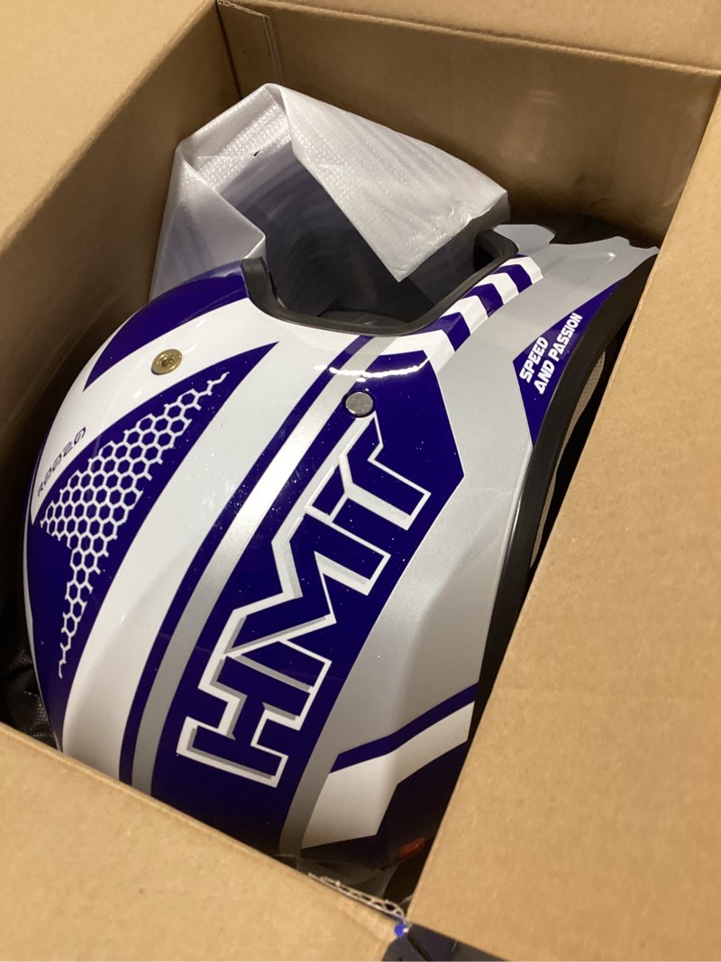 Condition photo showing Good Condition for youth dirt bike helmet dot certified - full face motorcycle helmet for off-road, atv, street riding, includes adjustable goggles & protective gloves blue large