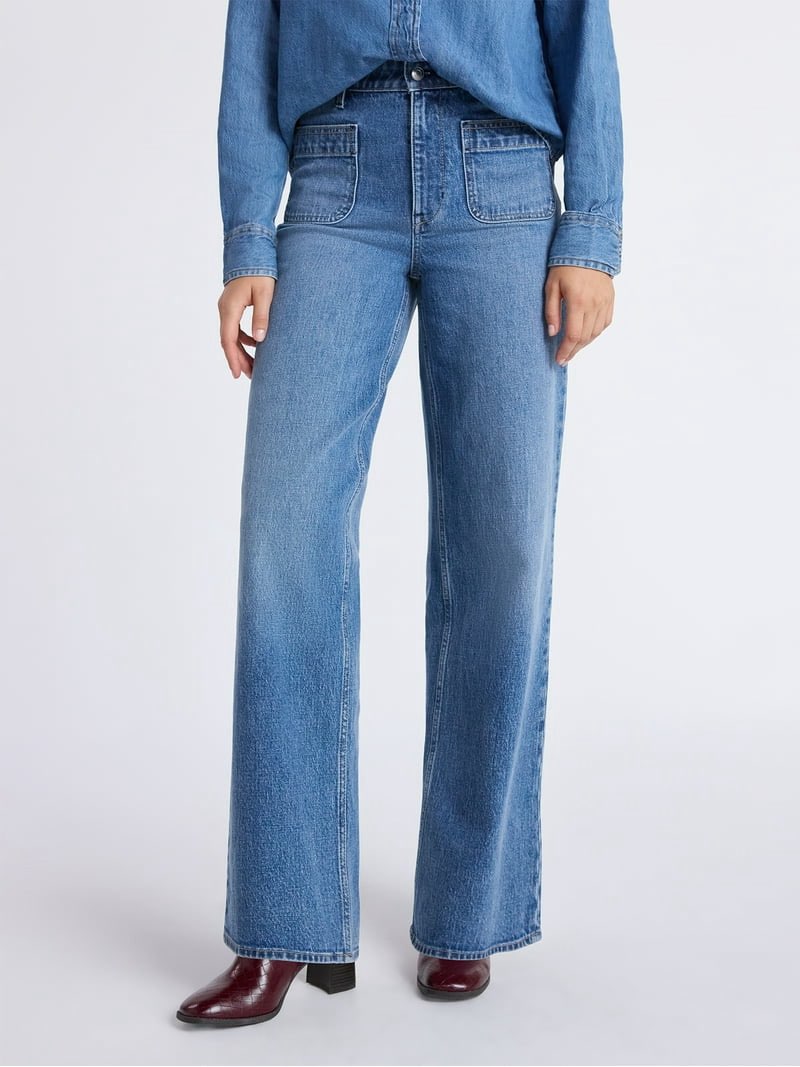 free assembly women's and women's plus wide leg jeans with patch pockets size 10 short