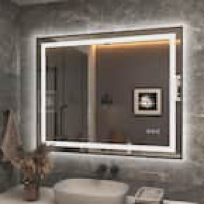 40 in. w x 32 in. h rectangular framed front and back led lighted anti-fog wall bathroom vanity mirror in tempered glass