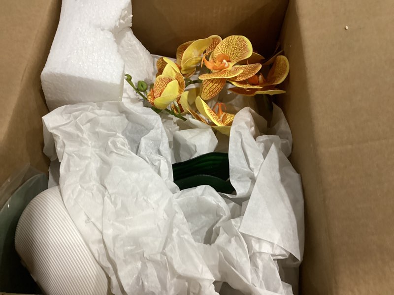 Condition photo showing Good Condition for forlaoers tall 17" white real touch orchid artificial flowers with vase fake orchids silk floral for home decor indoor bathroom decoration potted office table top centerpieces arrangements a1:white orchid with vase