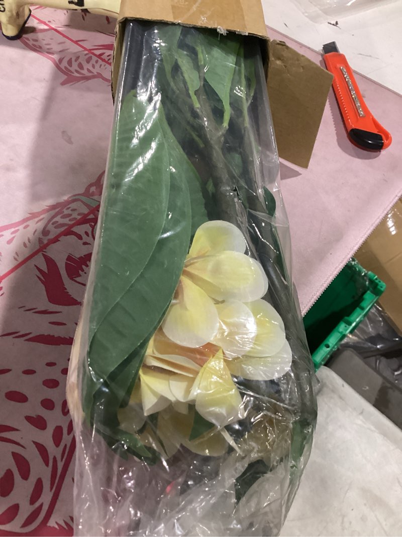Condition photo showing New/Like New for hotop 6 pcs 17.3 inch yellow artificial frangipani flowers artificial plumeria flowers artificial plumeria frangipani flower for home party wedding bouquet home decoration