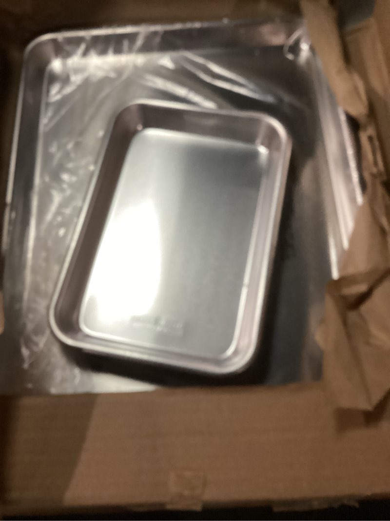 Condition photo showing New/Like New for nordic ware naturals half sheet set - usa made aluminum commercial quality sheet pan for baking or roasting, encapsulated galvanized steel rim prevents warping, 2pk half + 1/8 sheet