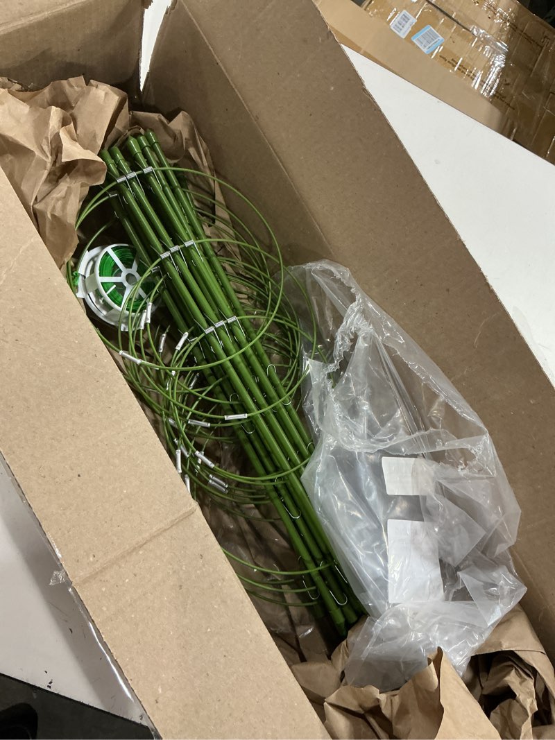Condition photo showing As Is for toccyard 8 pack plant support tomato cages for garden, 18 inches small tomato cages and supports with adjustable rings for garden pots, plant stakes tomato trellis rings for climbing plants 8 pack 18"