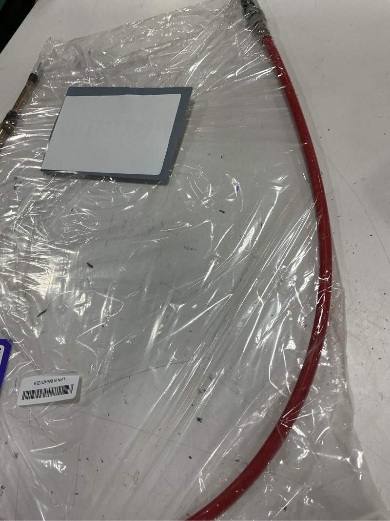 Condition photo showing Good Condition for 5ft long automatic transmission shifter cable eyelet end, replacement for b&m automotive heavy duty performance shifter cable, shifter cable af72-1001 bm-80605 0.25" outer diameter red