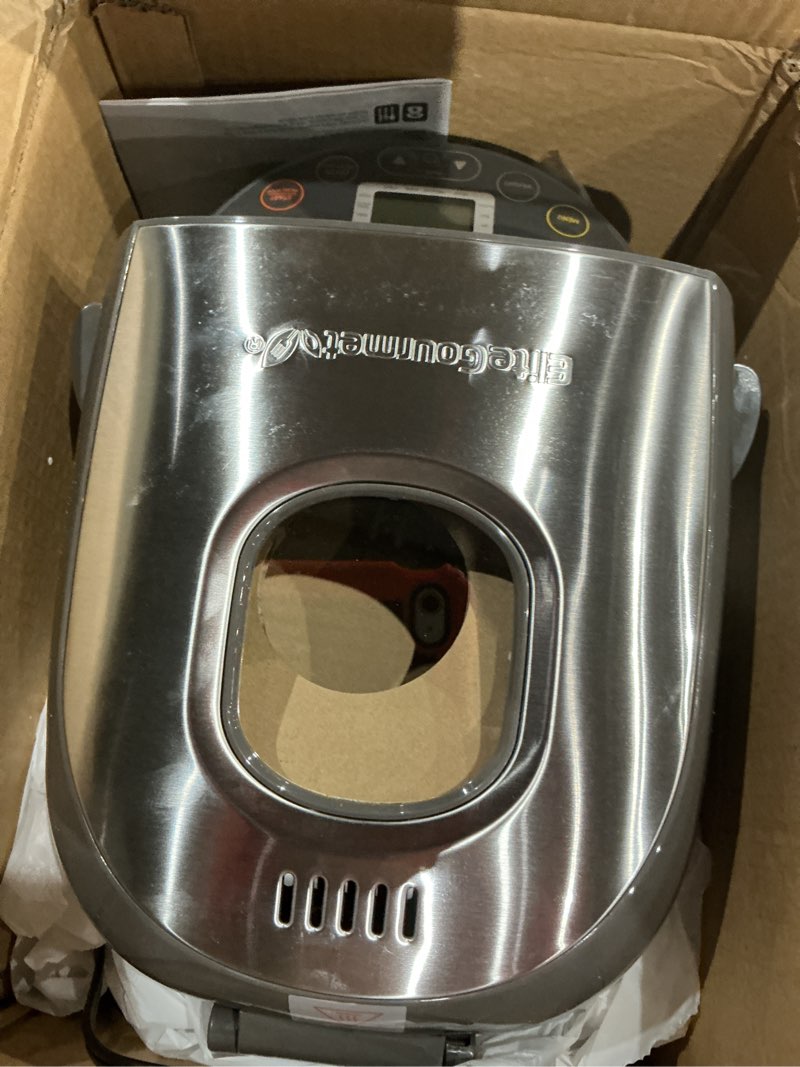 Condition photo showing Good Condition for (used)elite gourmet ebm8103ss programmable bread maker machine, 3 loaf sizes, 19 menu functions gluten free white wheat rye french and more, 2 lb, stainless steel
