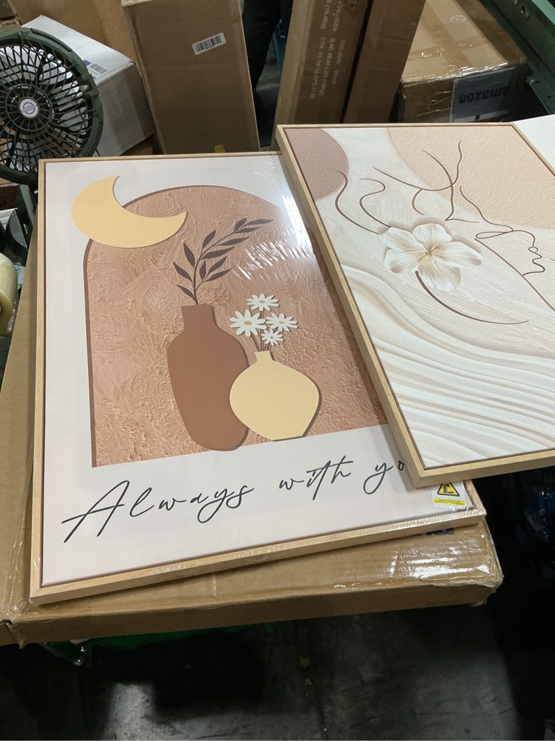 Condition photo showing New/Like New for framed neutral boho wall art for bedroom, set of 2 modern elegant moon canvas prints, mid century modern minimalist artwork for living room hallway office kitchen office aesthetic wall decor, 20x30 in 20\" w x 30\" h x 2pcs neutral brown (design may differ)