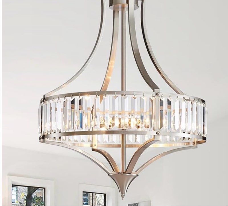 avzkcy modern crystal chandelier brushed nickel, 6-light round pendant lighting fixtures, 21.6" heig
