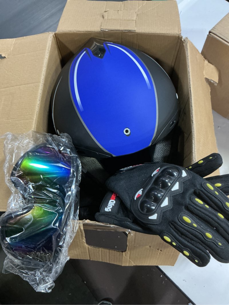 Condition photo showing New/Like New for Youth Motocross Helmet Dirt Bike Helmet,ATV Motorcycle Helmet,Outdoor Dirt Bike Helmets,DOT Approved,Off-Road Helmets with Gloves Goggles Face Shield 4-Piece Set BLUE Medium