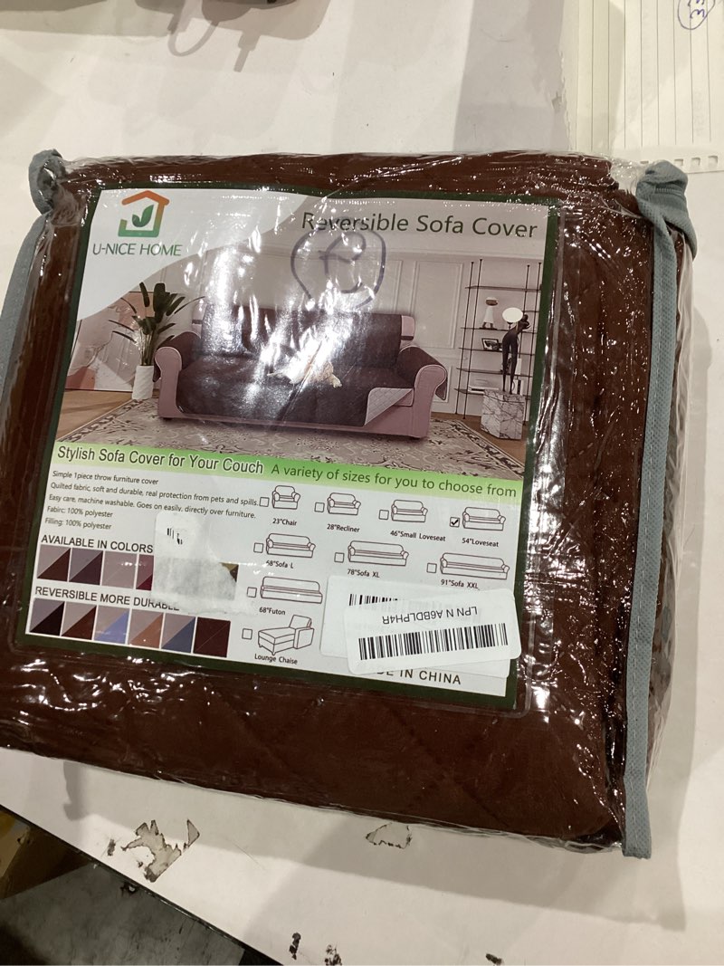 Condition photo showing Good Condition for u-nice home loveseat sofa cover reversible couch cover for dogs with elastic straps water resistant furniture protector for pets couch cover for 2 cushion couch (loveseat, brown/beige) brown/beige 54"loveseat-medium