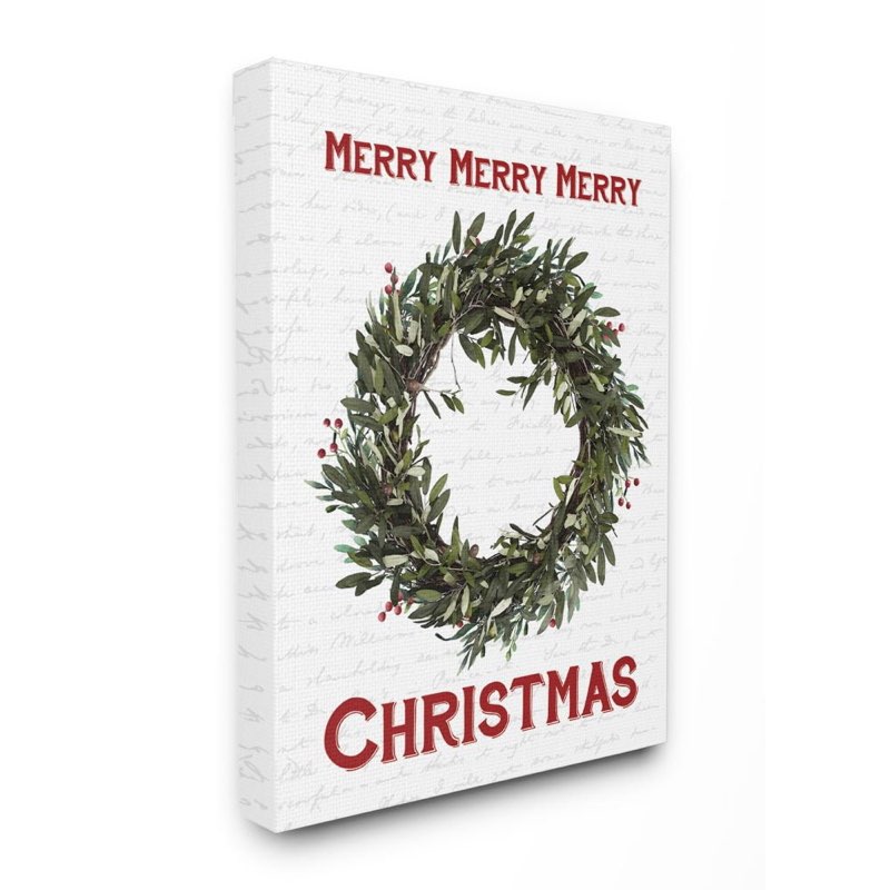 stupell industries merry christmas wreath holiday word designcanvas wall art by artist size 16x20