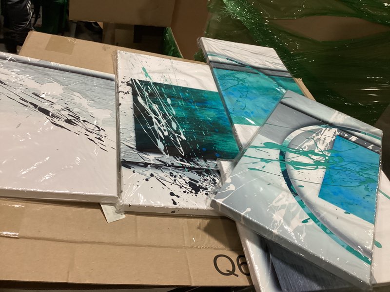 Condition photo showing Good Condition for extra large turquoise expression framed abstract painting canvas print wall art stretched artwork