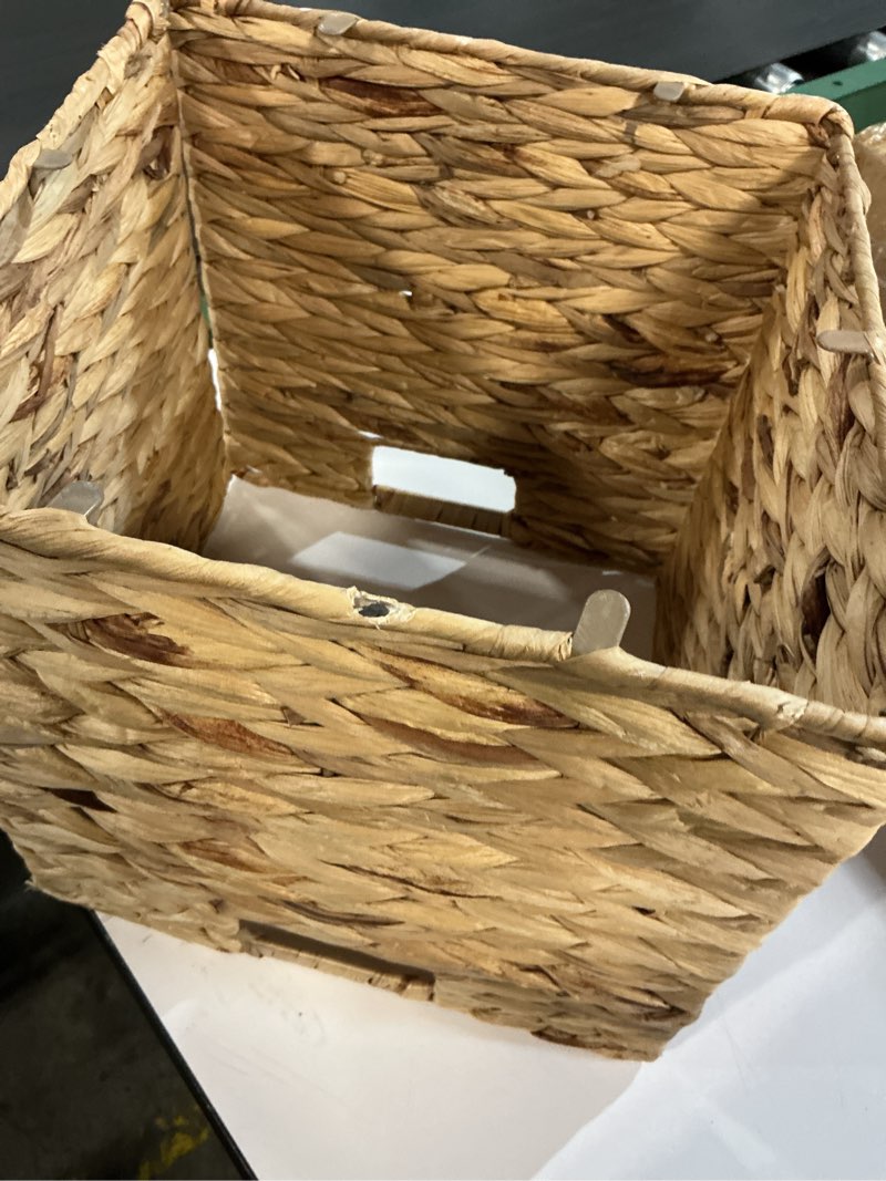 Condition photo showing As Is for Casafield Set of 2 Water Hyacinth Storage Baskets with Lids, Natural - Small, Medium, Large - Decorative Bins for Bathroom, Closets, Laundry, Shelves