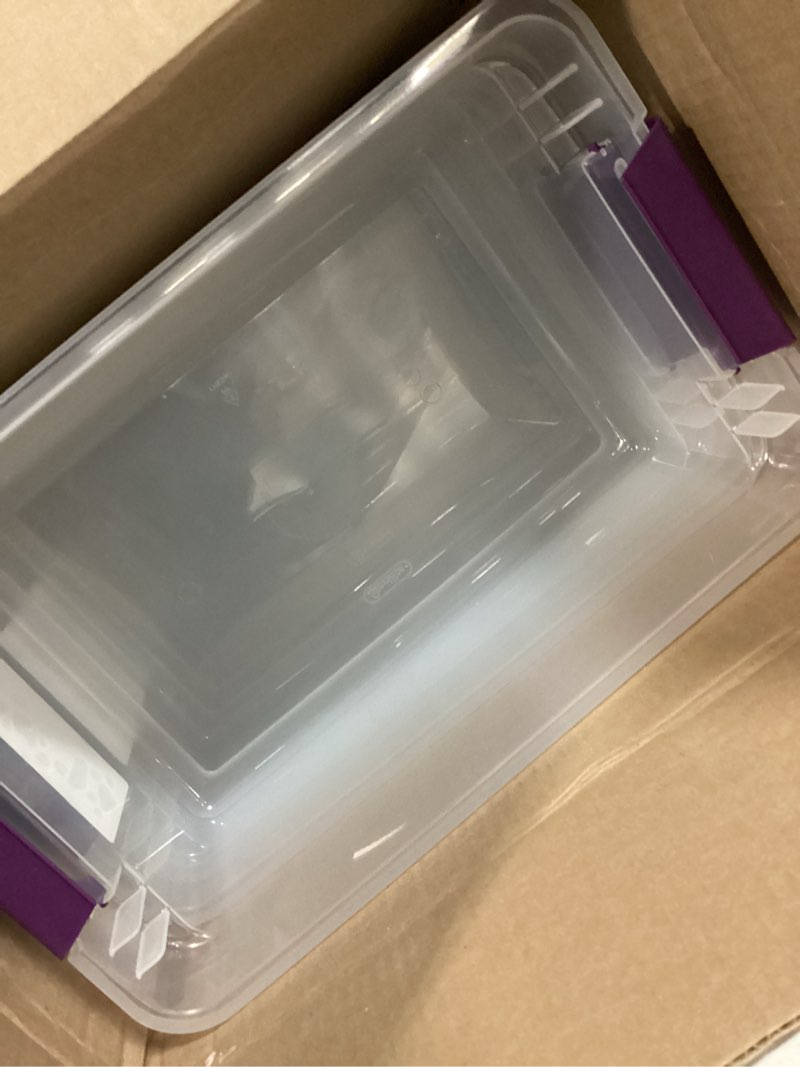 Condition photo showing Good Condition for sterilite 15qt clear view storage bin with latch purple