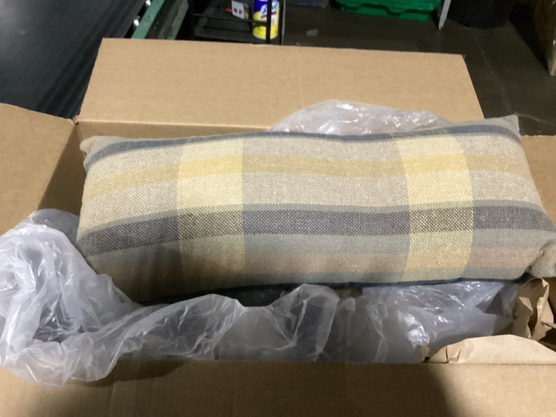 Condition photo showing Good Condition for Loloi Chris Loves Julia Andi Collection PCJ0034 Yellow/Blue 12'' x 27'' Cover w/Poly Pillow Yellow / Blue 12'' x 27'' Cover w/Poly