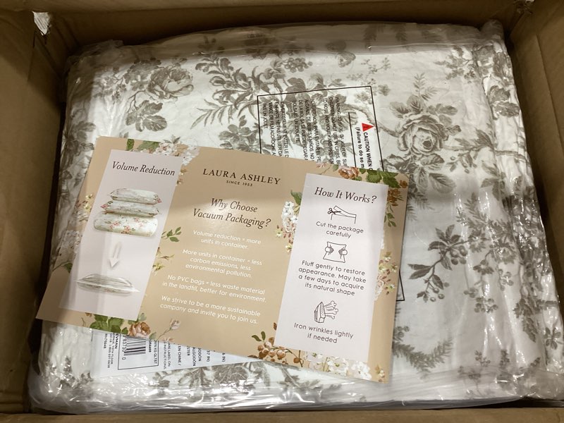 Condition photo showing New/Like New for laura ashley - king quilt set, reversible floral cotton bedding with matching shams, medium weight for year round use, oek-tex certified (walled garden brown) king walled garden brown
